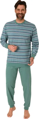 Produktbild von Normann Herren Schlafanzug lang mit Bündchen - Pyjama in Streifenoptik ; blau , 58