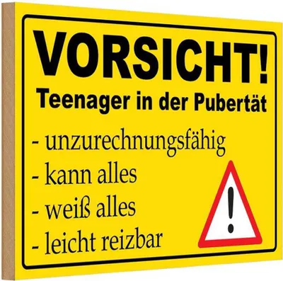 Produktbild von vianmo Holzschild 20x30 cm Vorsicht Teenager in Pubertät Kids Kinder Teens