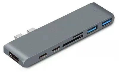 Obrázek produktu pro USB-C rozbočovač Thunderbolt 3 s HDMI 4K a čtečkou karet, vyrobený z hliníku, pro rozšíření funkcí notebooku a rychlý přenos dat