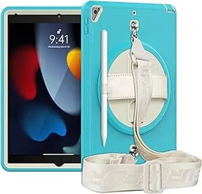 Image de Étui pour iPad 9/8/7 10.2" avec support et bandoulière Bleu