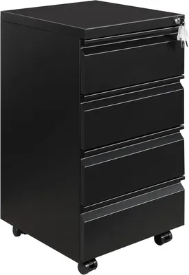Obrázek produktu pro Rolkast, archivní skříň se 4 klíči, kovová kancelářská skříň, archivní skříň pod stůl, se 4 zásuvkami, předmontovaná, uzamykatelná, pro kancelář, robustní