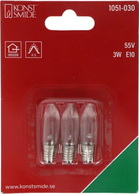 Produktbild von Konstsmide 1051-030 Ersatzbirne, 3er-Blister, klar, 55V, 3W, E10 Schraubgewinde