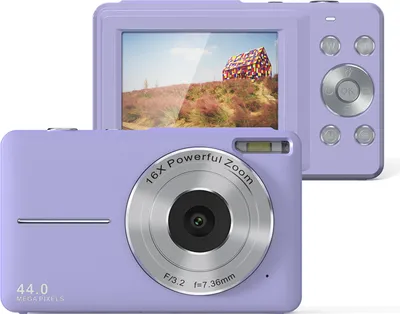 Produktbild von MODFU kompakte Digitalkamera, 4K HD 1080P 44MP Fotokamera mit 32 GB SD-Karte, 16-fachem Digitalzoom, elektronischer Bildstabilisator, Lila
