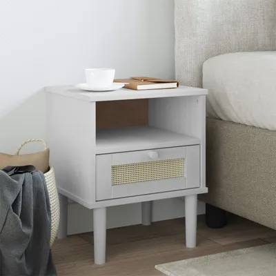 Obrázok produktu pre vidaXL Nočný stolík SENJA ratanový vzhľad biely 40x35x48 cm masívne borovicové drevo