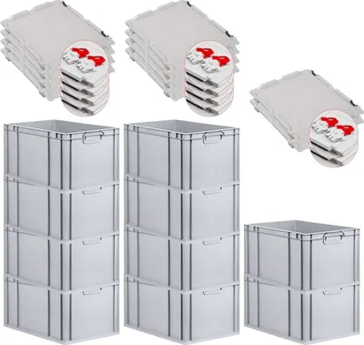 Produktbild von SuperSparSet 10x Eurobox NextGen Economy mit Scharnierdeckel und roten Schiebeschnappverschlüssen | Griffe geschlossen | HxBxT 32x40x60cm | 65 Liter | Eurobehälter, Transportbox, Transportbehälter, Stapelbehälter