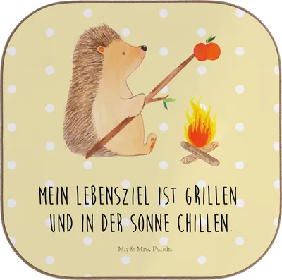 Produktbild von Mr. & Mrs. Panda Untersetzer für Gläser Igel Grillen - Gelb Pastell - Geschenk, Ziele, Motivation, Lustige Sprüche, Tischuntersetzer, Coaster, Holzuntersetzer, Spruch