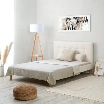 Produktbild von Homestyle4u Polsterbett 140x200 mit Lattenrost Doppelbett mit Kopfteil mit Rückenlehne Bouclé Beige