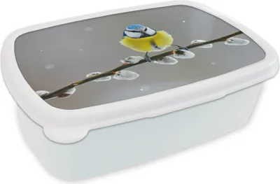Produktbild von KitchenYeah® Lunchbox Brotzeit Brotdose 17x11 cm Blaumeise - Vogel - Zweig - Gelb - Blau Kinder Brotzeitdose - Lunch Box - Kinder - Sandwich-Box - Schulbox - Lunch Boxen
