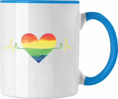 Produktbild von Trendation - Regenbogen Tasse Geschenk LGBT Schwule Lesben Transgender Grafik Pride Herzschlag (Blau)