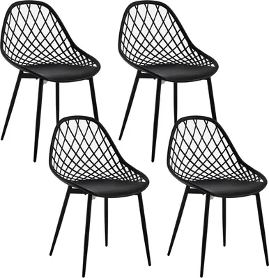 Produktbild von Klihome 4 x Esszimmerstühle, mit hohler Rückenlehne, Metallbeinen, Schwarz