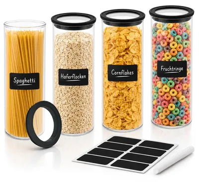Productafbeelding van Omgoods - Set van 4 Voorraadpotten met Transparant Glazen Deksel - 1800 ml