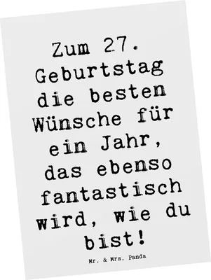 Produktbild von Mr. & Mrs. Panda Postkarte Spruch 27. Geburtstag Wünsche - Weiß - Geschenk, Freunden und Familie, Postkarten, Happy Birthday, Grußkarte, Geburtstagsgeschenk, Freude Glück