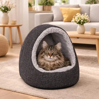 Produktbild von belviona Katzenhöhle waschbar, weiches Katzenbett mit Wendekissen & rutschhemmender Unterseite, dunkelgrau