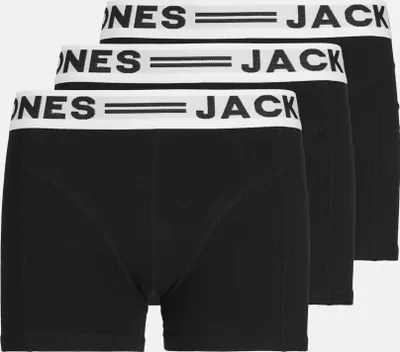 Produktbild von JACK&JONES Jungen Boxershorts, 3er Pack - SENSE TRUNKS, Baumwoll-Stretch, Logobund Schwarz/Weiß 140