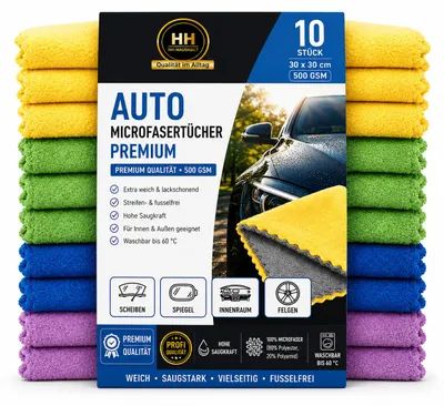 Produktbild von Auto Microfasertücher Soft 500 GSM 30 x 30 cm 10er Set, KI-generiertes Bild