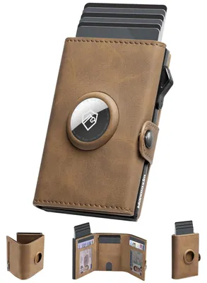 Image de Elzusha - Portefeuille compact pour hommes - Protection RFID - 12 emplacements pour cartes - Compartiment pour pièces et 2 fenêtres pour documents d'identité - Marron vintage