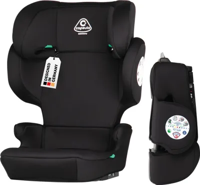 Produktbild von capsula® Kindersitz-Isofix-I-Size I Gruppe II/III, 15–36 kg, 100–150 cm, 4–12 Jahre, faltbar, 14-fach verstellbar, Seitenschutz, universeller Autositz für Kinder, schwarz