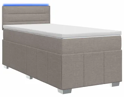 Image de Lit boxspring avec matelas avec tête de lit taupe 90 x 200 cm tissu