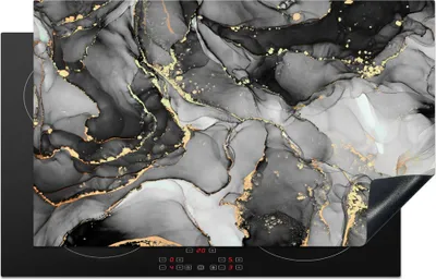 Produktbild von KitchenYeah© Herdabdeckplatte Marmor - Schwarz - Gold - Grau , 83x51cm, Küche Deko, Glaskeramikkochfeld Herdabdeckung, Abdeckplatte fùr Kochfeld