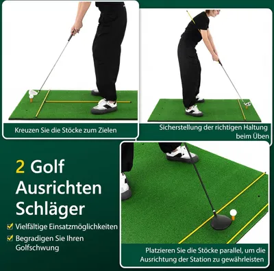 Produktbild von GOPLUS Golf Abschlagmatte, 152x117cm Golf Übungsmatte mit 2 Ausrichtungsstäben & 2 Golf Tees, Golf Trainingsmatte für drinnen & draußen