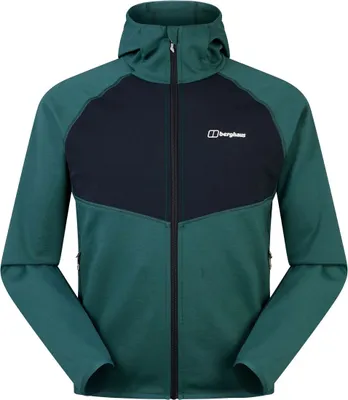 Trawden Hybrid-Jacke für Herren von Berghaus in grün und schwarz; mit Kapuze und Reißverschluss.