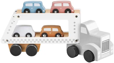 Obrázek produktu pro Dřevěná odtahovka – nákladní vůz se 4 autíčky – Montessori – vzdělávací hračka – pro děti od 3 let – vícebarevná
