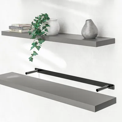 Image de CASARIA® Étagère murale flottante grise 110 cm MDF robuste effet flottant support de fixation inclus étagère bois
