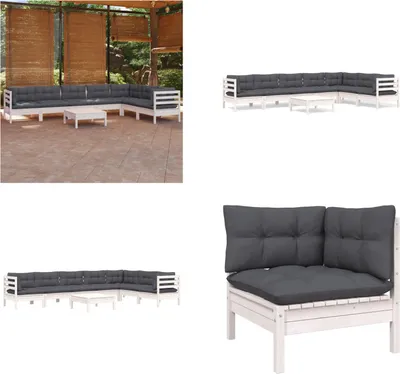 Produktbild von vidaXL 8 tlg. Garten Lounge Set mit Kissen Weiß Kiefer Massivholz - Garten-Lounge-Set - Garten-Lounge-Sets - Gartenmöbel-Set - Gartenmöbel-Sets