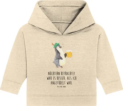 Produktbild von Mr. & Mrs. Panda Organic Baby Hoodie Pinguin Bier 24. - 36. Monat - Natural Raw - Geschenk, Kapuzenshirt, Kapuzensweatshirt, , Angetüdelt, Beschwippst