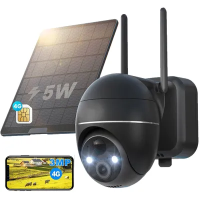 Image de 4G LTE caméra de surveillance extérieure solaire avec carte SIM caméra de surveillance sans WLAN caméra de surveillance extérieure batterie caméra extérieure 355°/120° pivotant