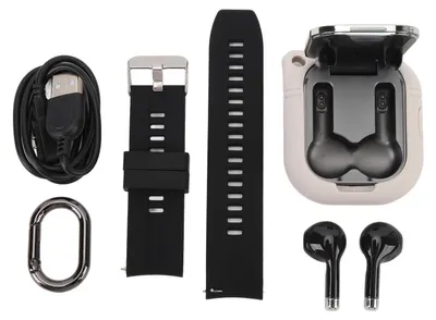 Immagine prodotto di Smartwatch TFT da 2,01 pollici con auricolari integrati, orologio sportivo intelligente 2-in-1 con tecnologia NFC, auricolari Bluetooth wireless, dotato di contapassi e monitoraggio dell'attività fisica, colore argento
