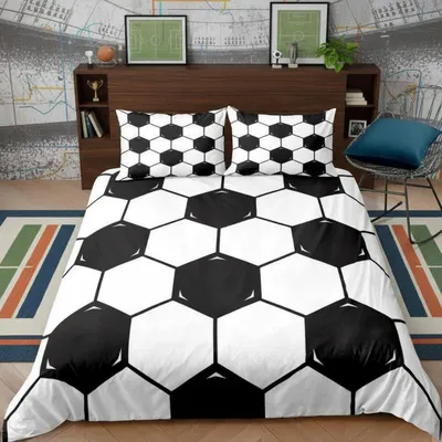Produktbild von Bettwäsche-Set Fußball Schwarz Weiß 200x200cm Mikrofaser 3-teilig Reißverschluss