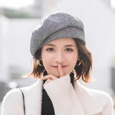 Zdjęcie produktu dla Czapka damska typu beanie, ciepła zimowa czapka, wełniana czapka, beret, jesienna czapka, beret, czapka typu cap, kolor: czarny, uniwersalny rozmiar