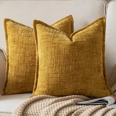 Produktbild von Kissenbezug Chenille 60x60 cm 2er Set Ingwergelb weicher Samt