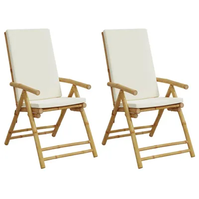 Image de vidaXL Chaises de jardin Pliables Réglables 2 pcs. avec coussins Bambou