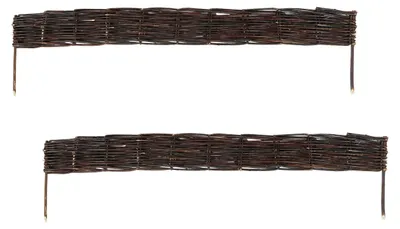 Obrázek produktu pro Relaxdays ohraničení záhonu, vrbové, sada 2 ks, V x Š: 10 x 100 cm, k zapíchnutí, záhony a trávníky, nízké ohraničení záhonu, hnědé