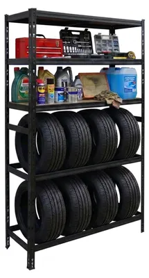 Immagine prodotto di Scaffale per pneumatici Relaxdays per 8 pneumatici, A x L x P 210 x 110 x 40 cm, 750 kg, acciaio, sistema a incastro, scaffale per pneumatici da officina, nero