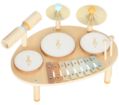 Produktbild von Kinder Schlagzeug 4-in-1 Montessori Musikinstrumente Set mit Trommeln Xylophon Schlagwerk für Kinder ab 2 Jahre