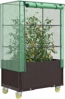 Zdjęcie produktu dla Maison Exclusive – podwyższona grządka z nakładką i kółkami, wygląd rattanu, 80 x 50 x 182 cm