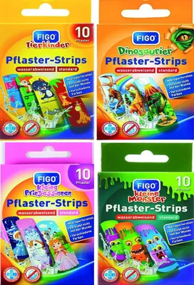 Produktbild von 80x Kinderpflaster Bergmann, Pflaster Set, Strips, Wasserabweisend, Hautfreundlich, Klinisch getestet, bunte Pflaster für Mädchen und Jungs, 19 Motive