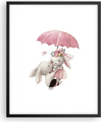 Produktbild von Gerahmtes Poster - Schwarzer Rahmen - Hasen Regenschirm Kinder - 40x50 cm - Wand Bild - Wanddeko - Wandbilder - Kunstposter - Wandposter - Bilderrahmen - Bilder - Kunstdruck - P2BPA40x50-4777