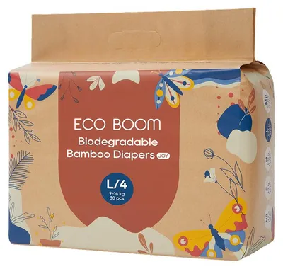 Zdjęcie produktu dla ECO BOOM Joy jednorazowe pieluszki bambusowe, rozmiar L (9–14 kg), 30 szt.