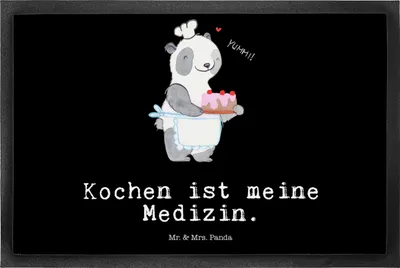 Produktbild von Mr. & Mrs. Panda Fußabstreifer Bär Kochen 50 x 75 cm - Schwarz - Geschenk, Fussmatte, Hobbyköchin, Schmutzfangmatte, Schmutzmatte, Fußabtreter, fußmatte, Hobbykoch