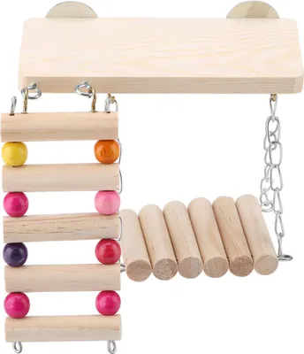 Produktbild von 3 Stück Holz Papagei Eichhörnchen Vogel Spielzeug Sprungbrett Schaukel Leiter Käfig Zubehör