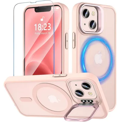Productafbeelding van Beschermhoes met standaard en beschermfolie voor iPhone 13/14, MagSafe, mat roze