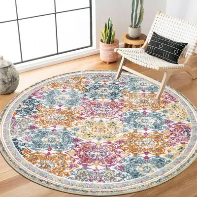 Immagine prodotto di Tappeto rotondo da 120 cm - Tappeto vintage con superficie antiscivolo e lavabile in lavatrice