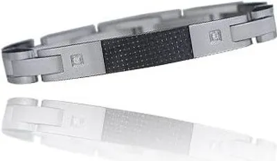 Produktbild von Edelstahl Armband Kohlenstoffstahl Und 2 Zirkonia Steine Weiss Mattpoliert - Herrenschmuck