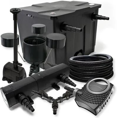 Immagine prodotto di Kit di filtraggio per stagni, capacità 12.000 litri, con lampada UVC da 24W, pompa NEO8000 da 70W, tubo flessibile da 25 metri e skimmer CSP250