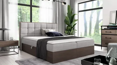 Produktbild von Kontinentales Bett 160x200 CHANTELLE 1 - dunkle Eiche / helles Grau + GRATIS Matratzenauflage