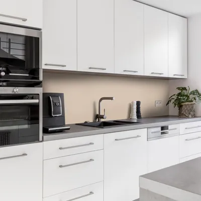 Produktbild von Dedeco Küchenrückwand Motiv: Taupe V1, 5mm Hartschaum Kunststoffplatte PVC als Spritzschutz Küchenwand Wandschutz wasserfest, inkl. UV-Lack matt, alle Untergründe, 220 x 60 cm